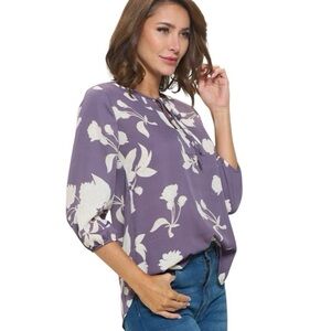 West‎ K 3/4 Sleeve Sophia Floral Popover Blouse, Dusty Purple - Size XXL
